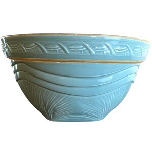 Stoneware Crock Mixing Bowl Blue Drape Antique Farm Whitehall 8”